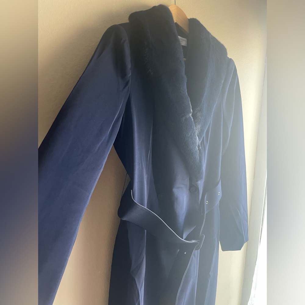 New Naked Wardrobe Women Navy Blue Long Coat Jacket Button Belts Pockets Large - Picture 4 of 11